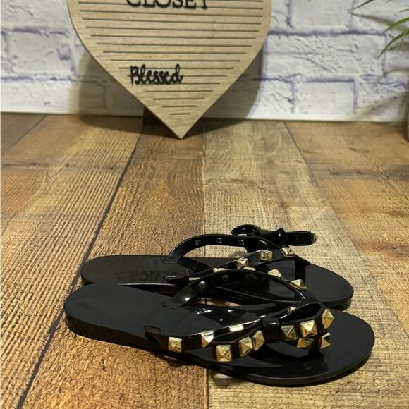 Melissa Harmonic Studs Flip Flops Sandals Bow Detail in Black Gold Size 13 - Picture 9 of 10